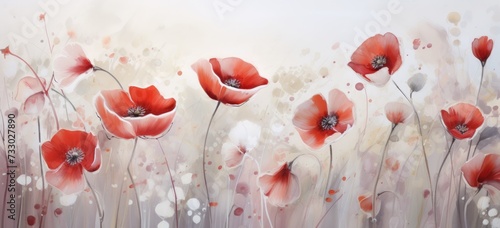 This photo depicts a painting featuring vibrant red flowers against a clean white background.