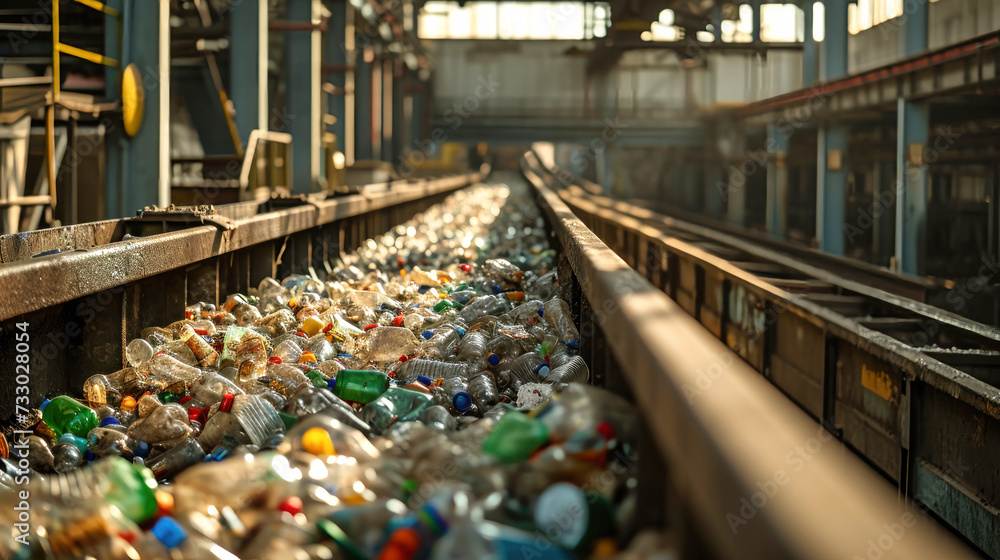 Conveyor Belt Overflowing With Waste at Garbage Processing Plant