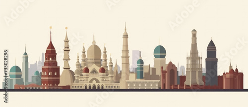 World Famous Landmarks Skyline Silhouette Style, Colorful, Cityscape, Travel and Tourist Attraction