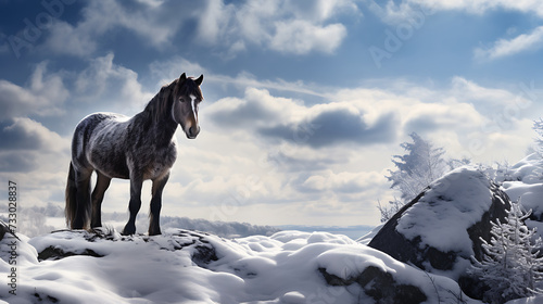 A horse standing in a snowy landscape © Muhammad