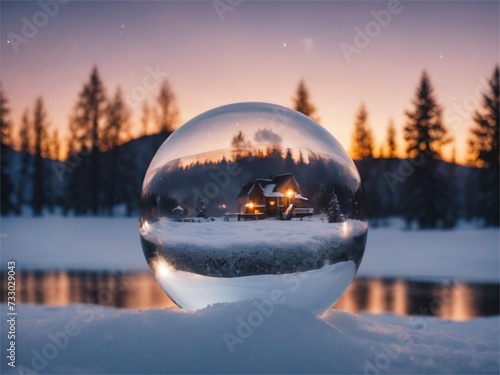 A glass ball with snow 