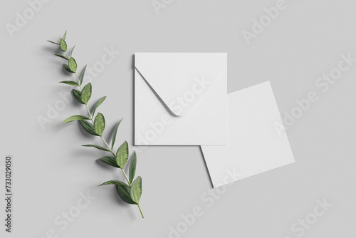 Fototapeta Naklejka Na Ścianę i Meble -  top view square invitation with grey background 3d rendering
