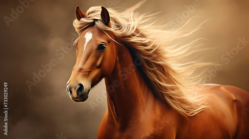 A horse with a beautiful mane and tail