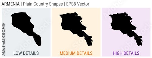 Armenia - plain country shapes. Low, medium, and high detailed maps of Armenia. EPS8 Vector illustration.