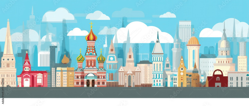 Russia Landmarks Skyline Silhouette Style, Colorful, Cityscape, Travel and Tourist Attraction
