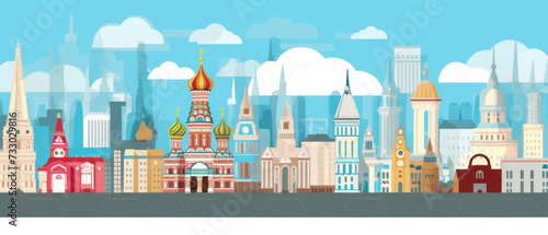 Russia Landmarks Skyline Silhouette Style, Colorful, Cityscape, Travel and Tourist Attraction