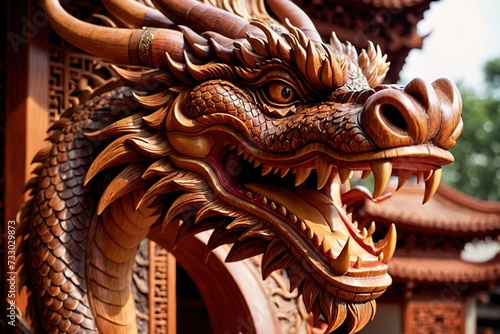 Wooden chinese dragon, chinese new year 2024 year of wood dragon zodiac elemental animal © Kheng Guan Toh