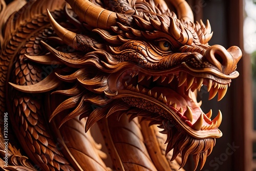 Wooden chinese dragon  chinese new year 2024 year of wood dragon zodiac elemental animal