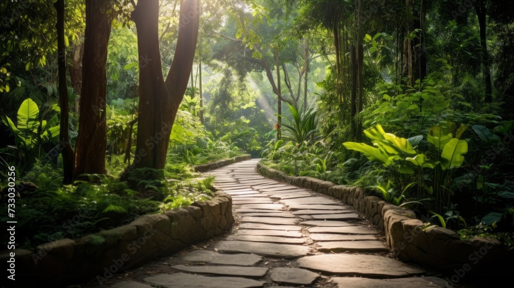 A success path surrounded by lush greenery