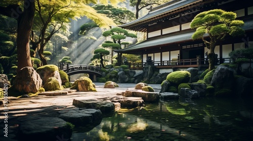 A zen temple nestled in a serene and serene environment © Cloudyew