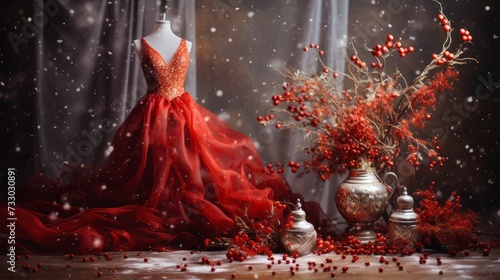 Artistic festive composition, a dance of yuletide elements and delight © Cloudyew