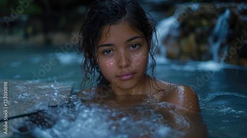 A Young Woman swimming at a Spa - AI Generated Digital Art