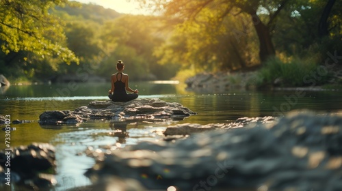 A tranquil moment of someone practicing yoga in a serene natural setting