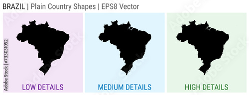 Brazil - plain country shape. Low, medium and high detailed maps of Brazil. EPS8 Vector illustration.