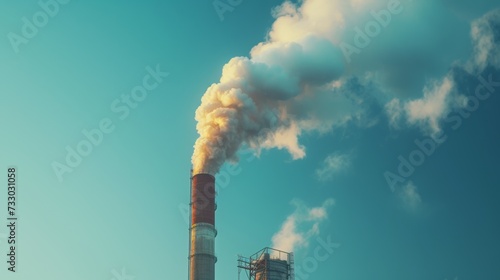 Biomass power plants emitting steam against a blue sky, utilizing organic was...