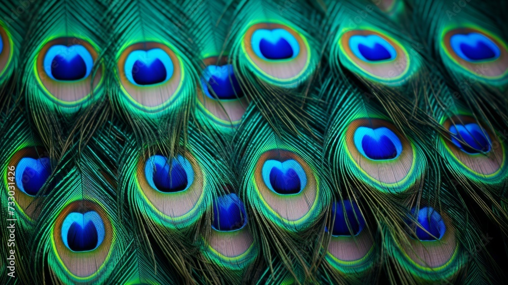 Obraz premium A border of vibrant peacock feathers
