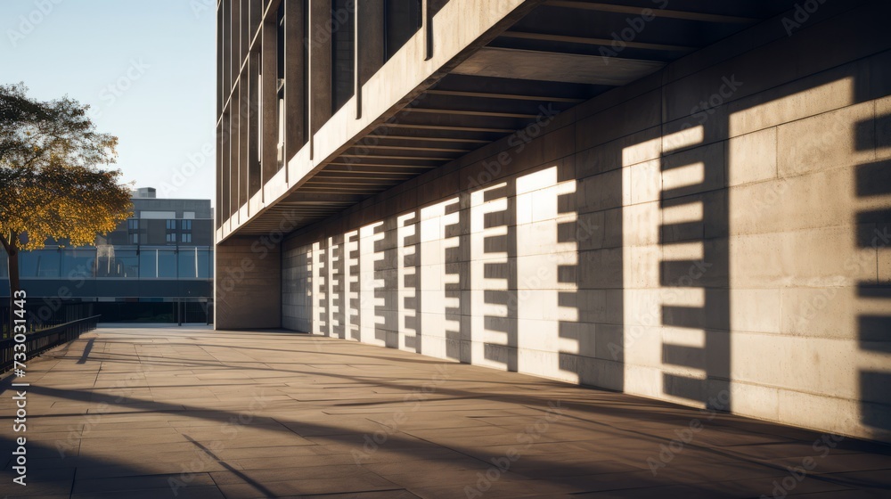 A brutalist building casting dramatic shadows in the afternoon sun A brutalist building casting dramatic shadows in the afternoon sun