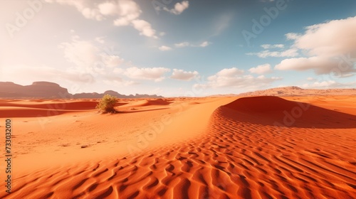 A desert landscape with red sand dunes