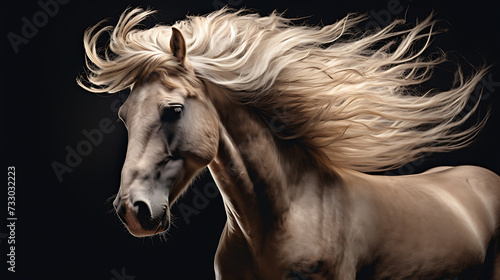 A horse with a feathered mane