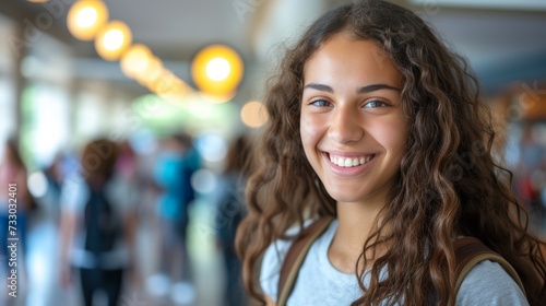 The young student's infectious smile lights up the frame, exuding positivity ...