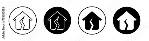 House damage flat line icon set. House damage Thin line illustration vector