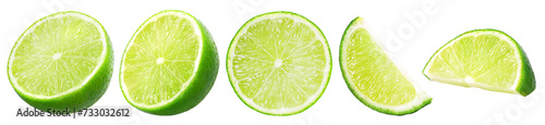 Fresh lime slice and half isolated, transparent PNG, collection, PNG format, cut out photo