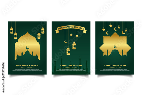 set of gold modern islamic ramadan kareem greeting card template design