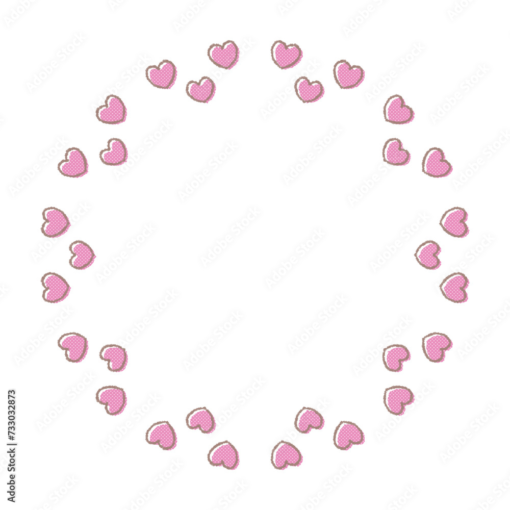 手描きのハートの飾り枠フレーム　ピンク