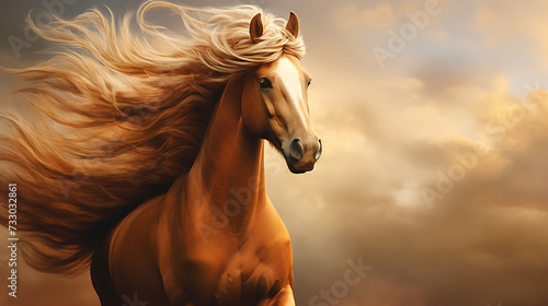 A horse with a flowing mane