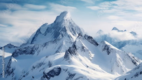 A snow covered mountain peak in the winter