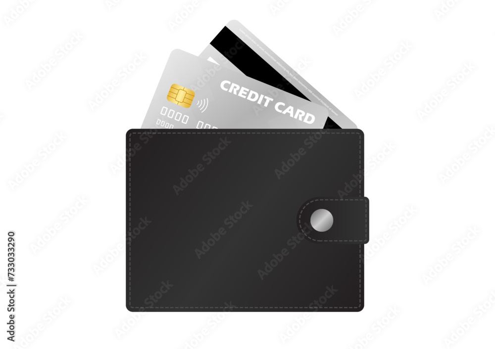Money Wallet with Credit Card. Saving Money Concept. Vector Illustration. Money Wallet with Credit Card. Saving Money Concept. Vector Illustration.