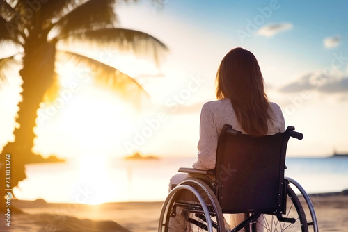 Woman in Wheelchair Enjoying a Beach View