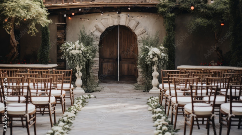 Courtyard wedding with rustic stone accents