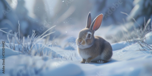 cute rabbit in snow, generative AI © VALUEINVESTOR