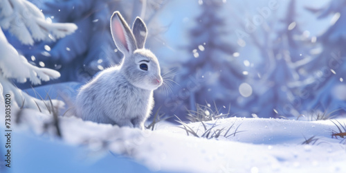 cute rabbit in snow, generative AI © VALUEINVESTOR