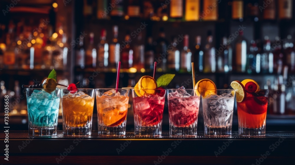 Cocktails served at a bustling bar Cocktails served at a bustling bar