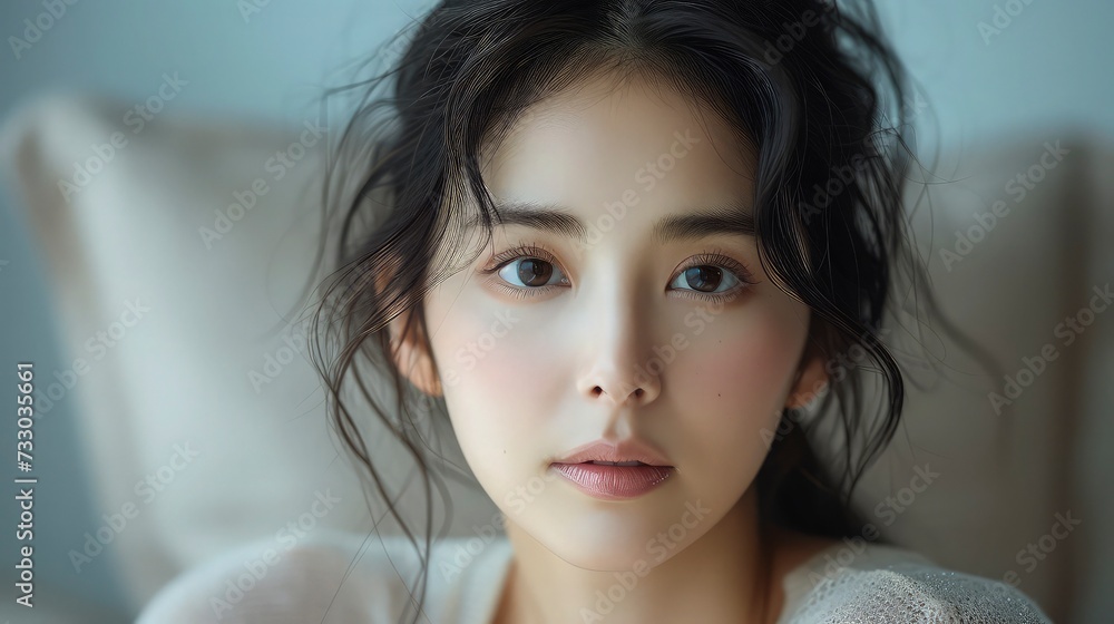 Naklejka premium Timeless Elegance: Korean Beauty Icon Reveals the Power of Moisturizing for Smooth, Supple Skin