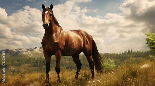 A majestic brown horse in a field