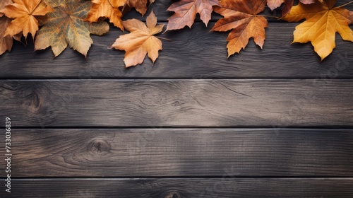 Leaves on a rustic wooden background