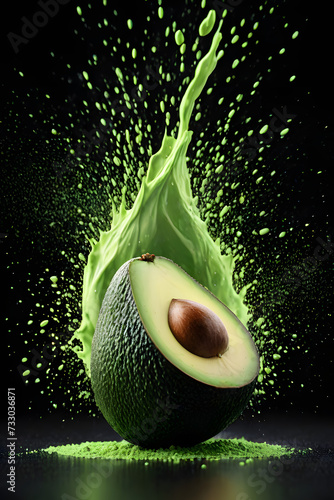 powder explosion photography,  green powder and avocado