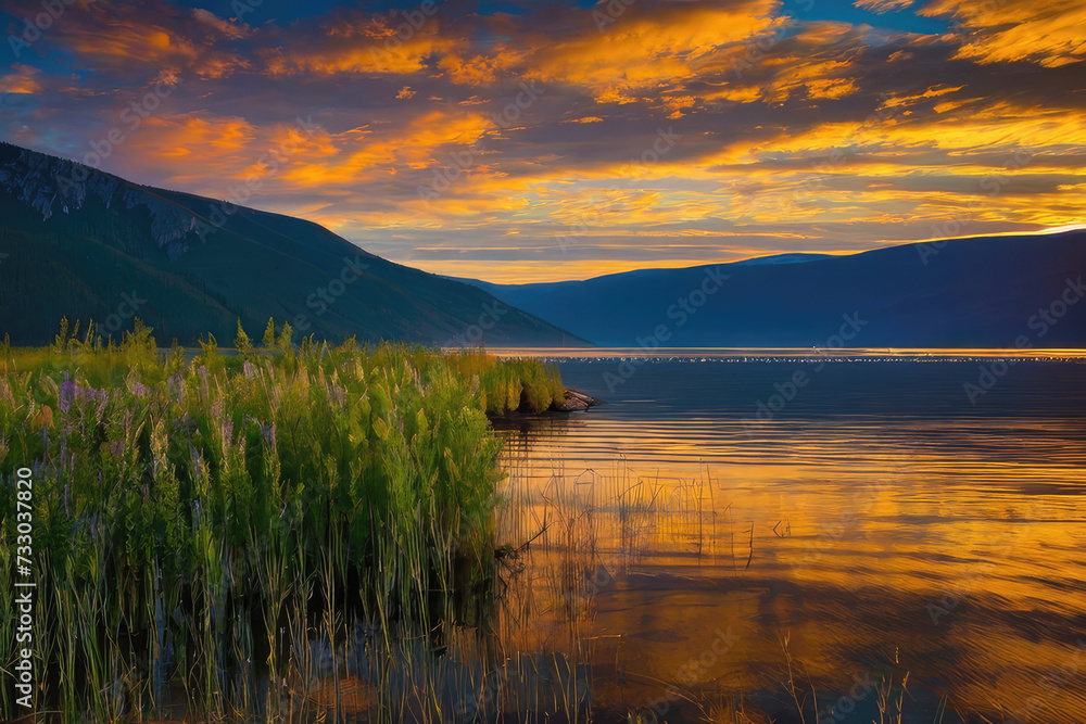 Fototapeta premium sunset over lake