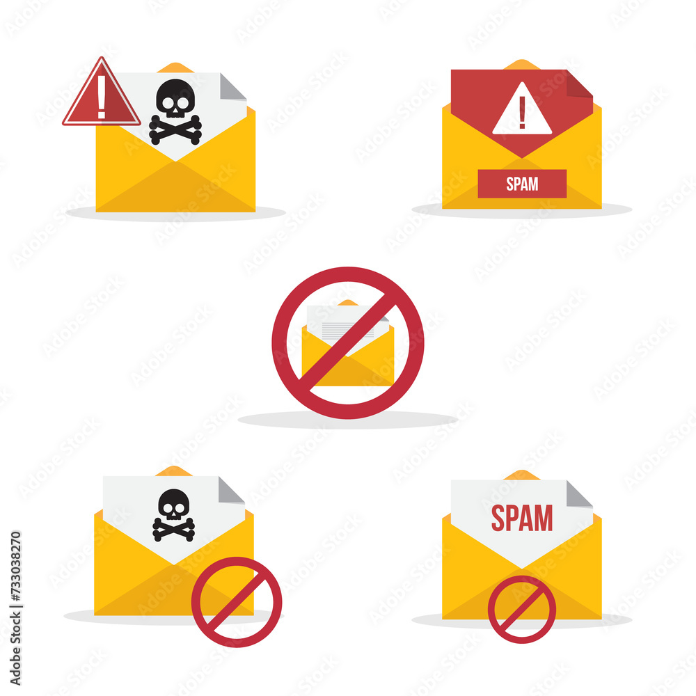 Spamming mailbox icon set. Email hacking and spam warning symbol. Format png
Spamming mailbox icon set. Email hacking and spam warning symbol. Format png