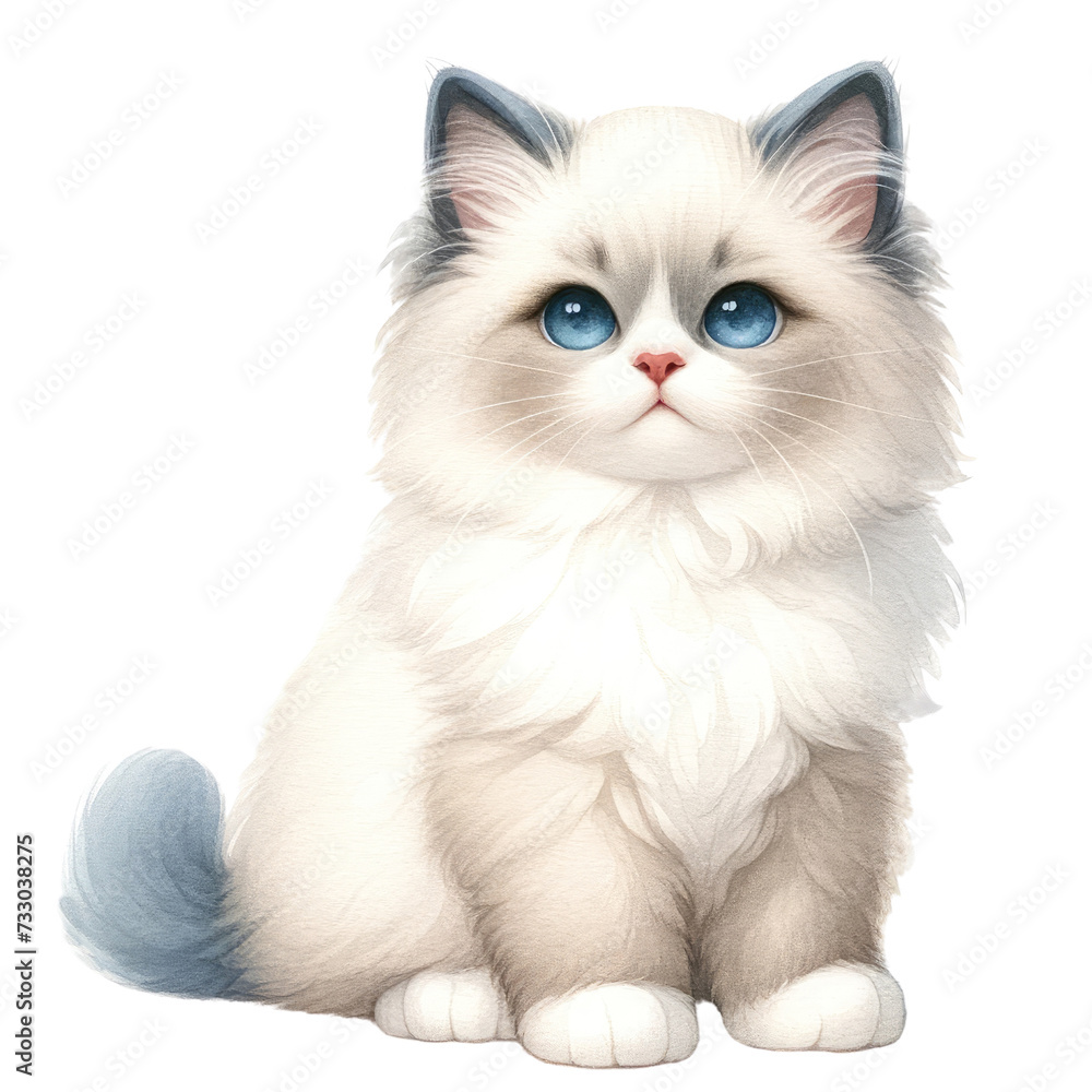 Ragdoll Watercolor Clipart, Isolated on Transparent Background Elegant Feline Breed Illustration for Cat Lovers