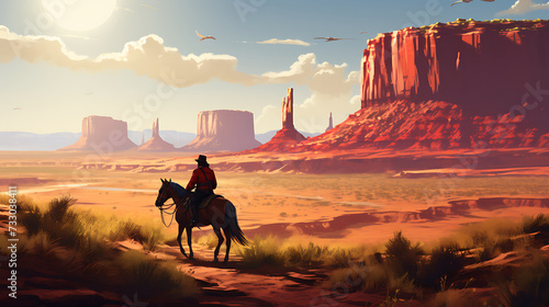A cowboy riding a horse in a desert landscape © Muhammad