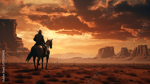 A cowboy riding a horse in a desert landscape © Muhammad