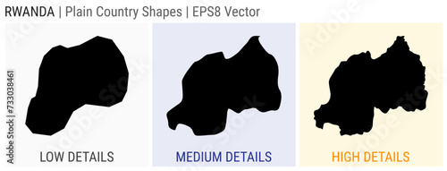 Rwanda - plain country shapes. Low, medium, and high detailed maps of Rwanda. EPS8 Vector illustration.