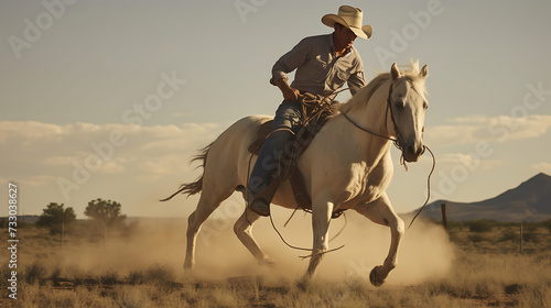 A cowboy roping a calf from horseback © Muhammad