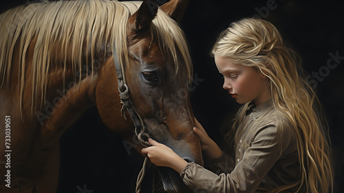 A girl braiding a horse's mane