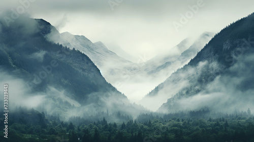 Mountains under mist in the morning