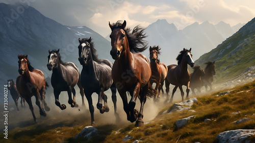 A herd of wild horses on a mountainous terrain © Muhammad